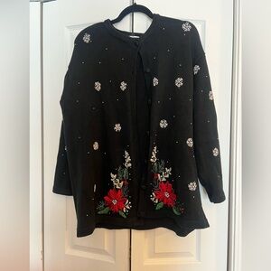 Black Floral Embroidered Cardigan